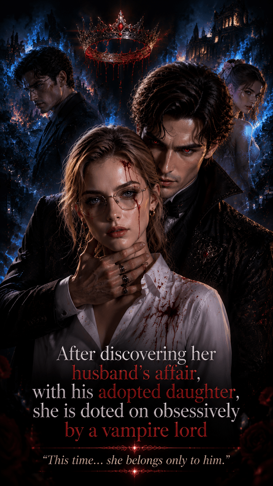 After discovering her husband’s affair, with his adopted daughter, she is doted on obsessively by a vampire lord poster